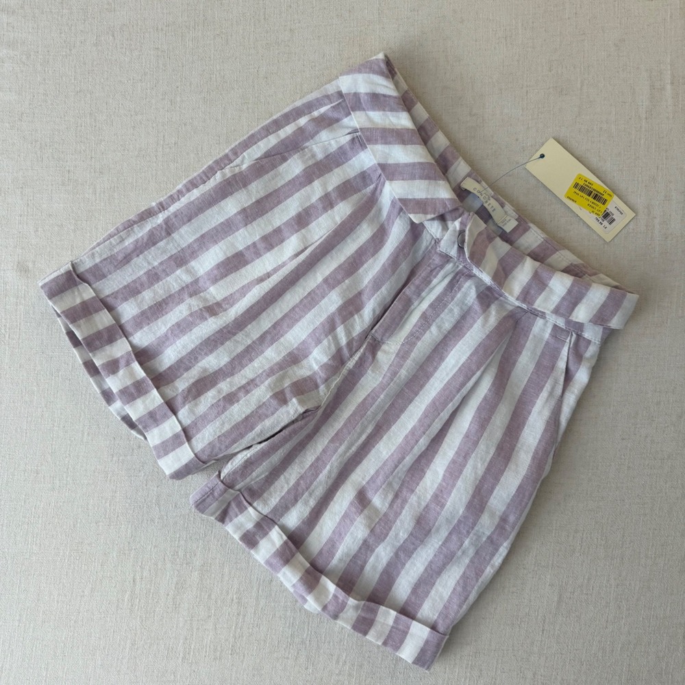 Little Concrete Kids Lavender White Stripe Linen Blend Shorts Size 12Y 152cm NWT